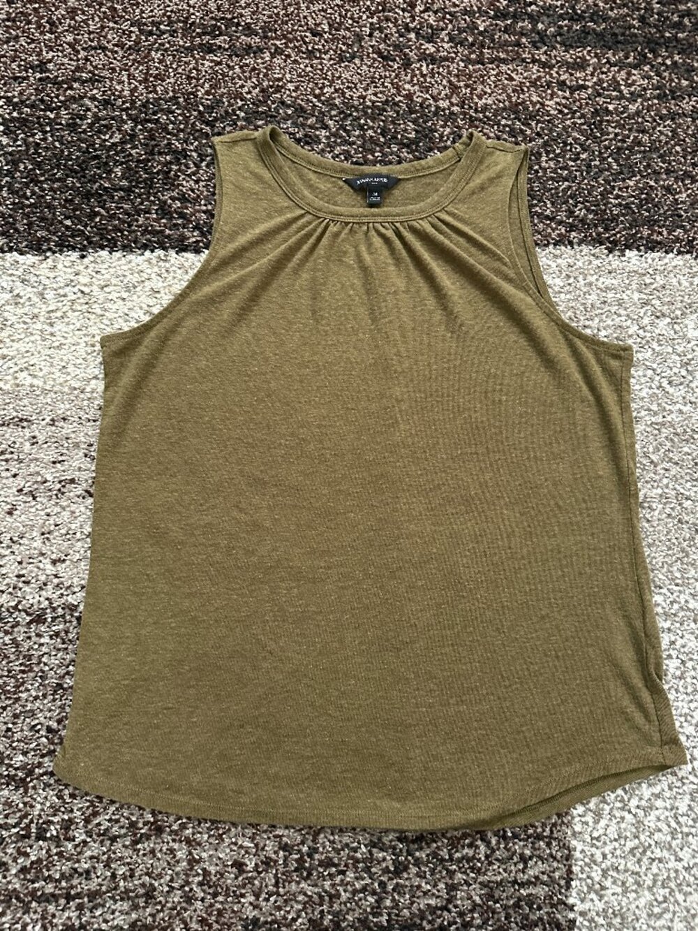 BANANA REPUBLIC (M) Olive Green Linen Blend Shirred Tank Top Burnout Loose Crew